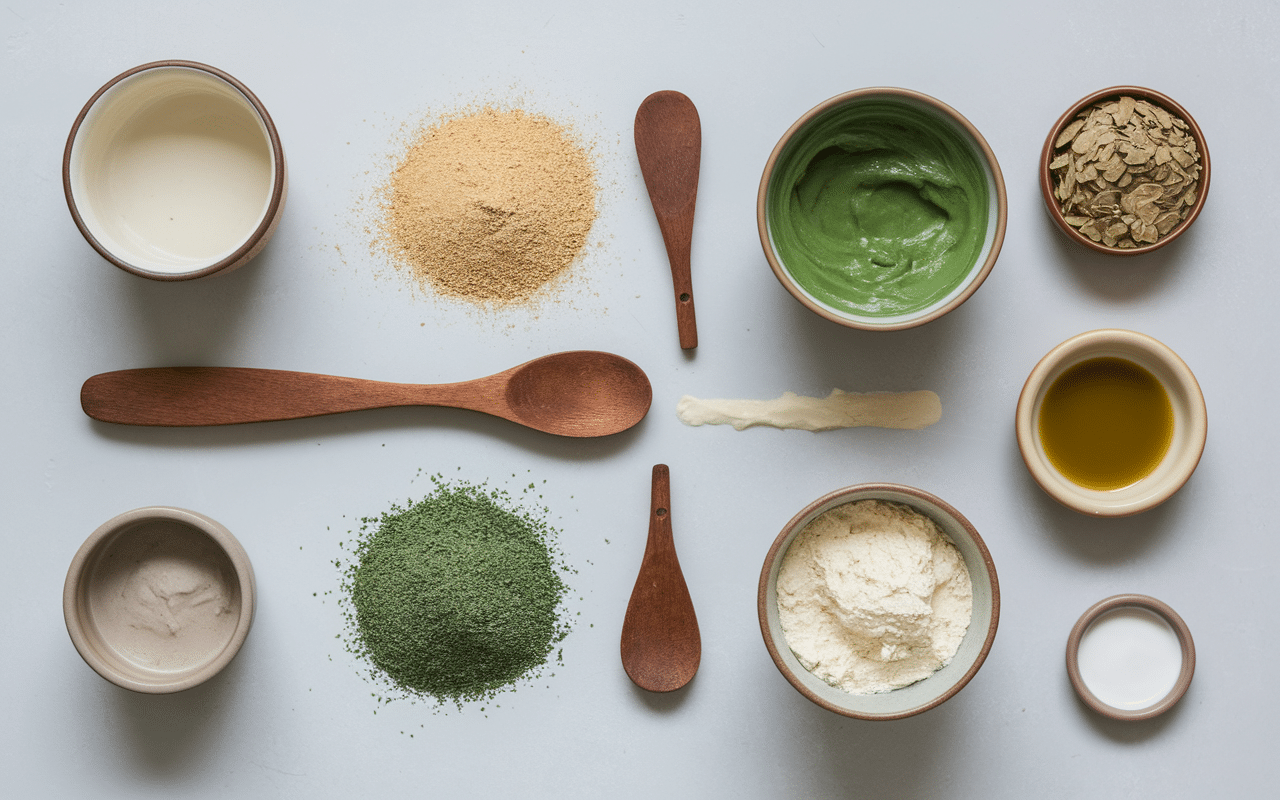 ustensiles ingredients masque visage maison texture epaisse vue dessus