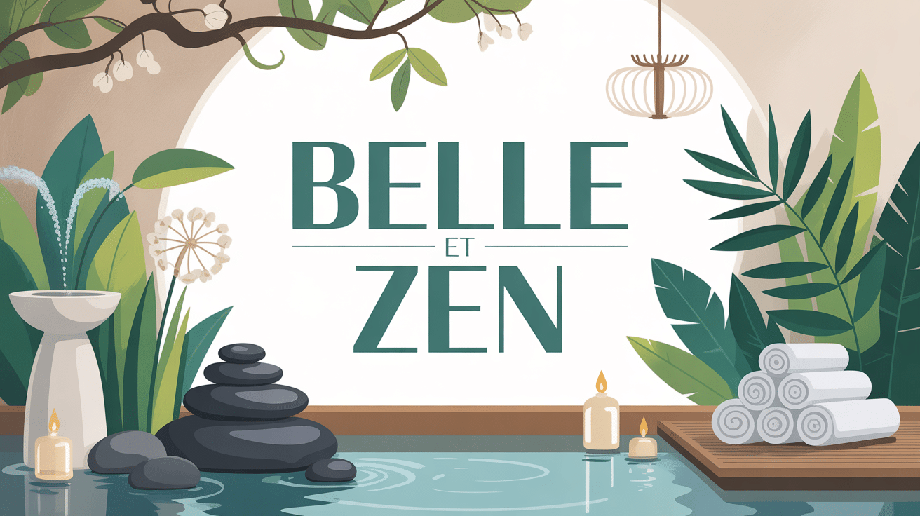Spa zen et apaisant avec bougies, pierres chaudes, ambiance dorée.
