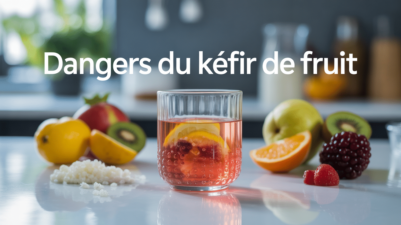 Bocal transparent avec kéfir et fruits