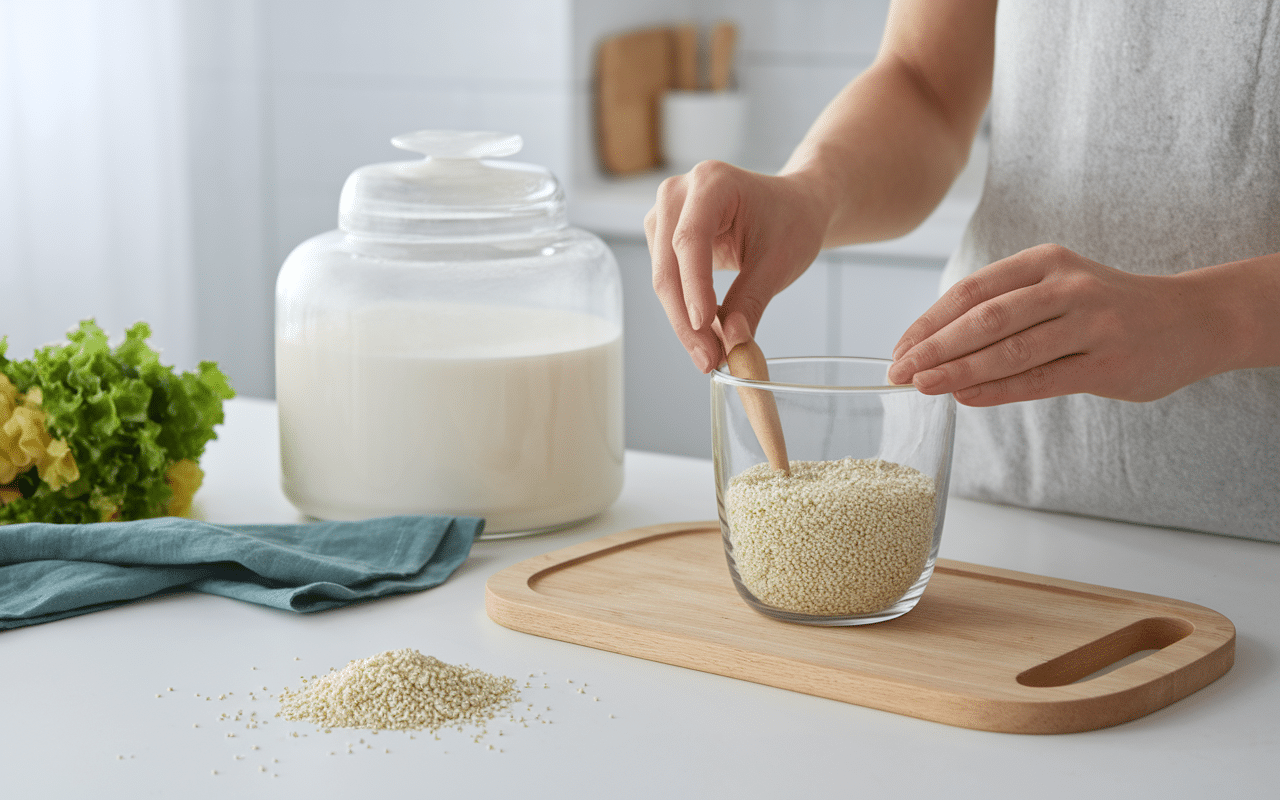 Cuisine propre avec ustensiles kéfir