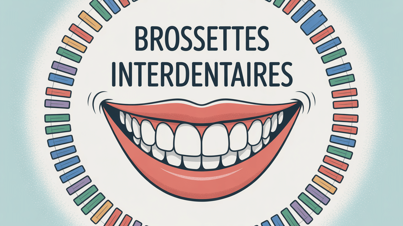 Illustration d'une bouche avec brossettes interdentaires colorées