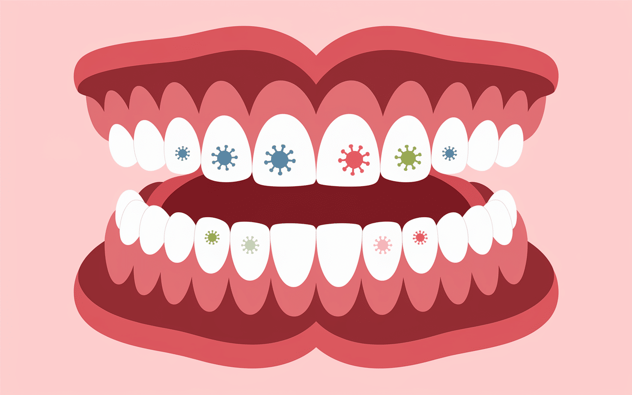 Coupe transversale de dents avec espaces rouge en brossettes