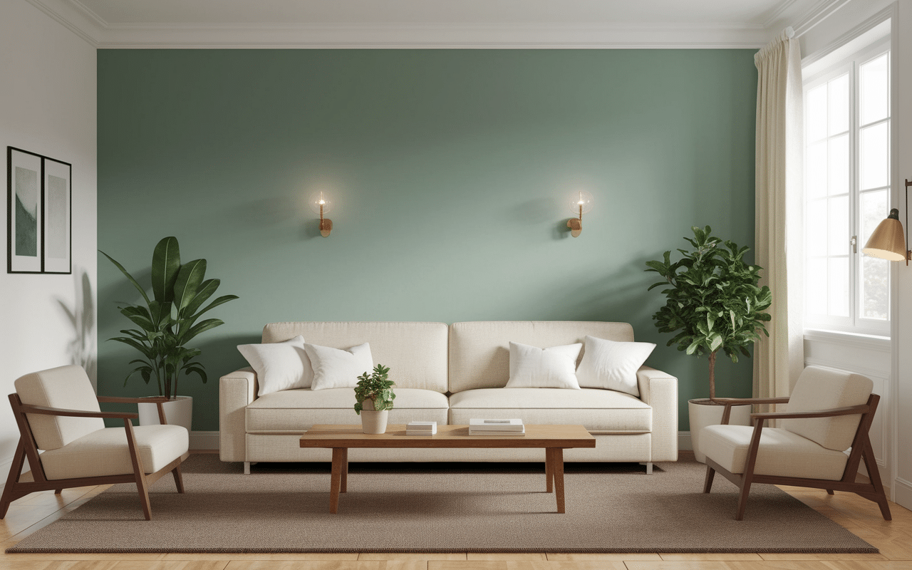 Salon vert d'eau neutre