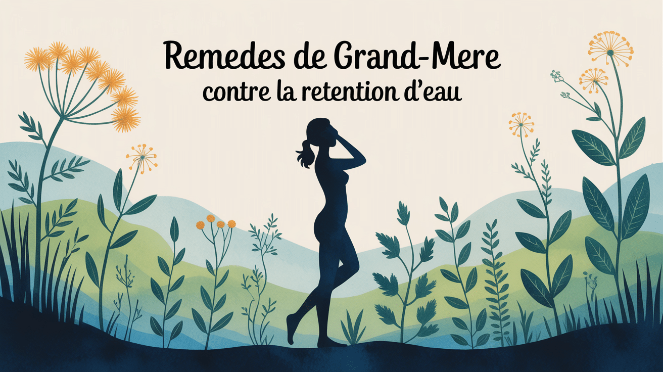 Illustration femme et plantes médicinales contre rétention d'eau