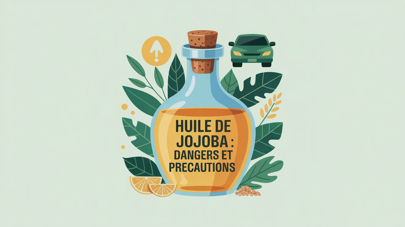 Bouteille d'huile de jojoba danger, sécurité et symboles naturels