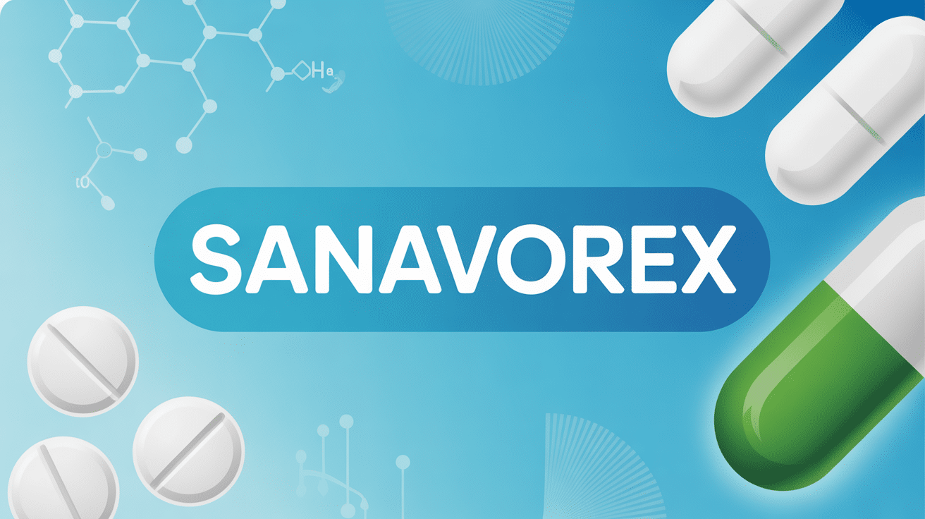 Sanavorex médicament visuel médical fond bleu