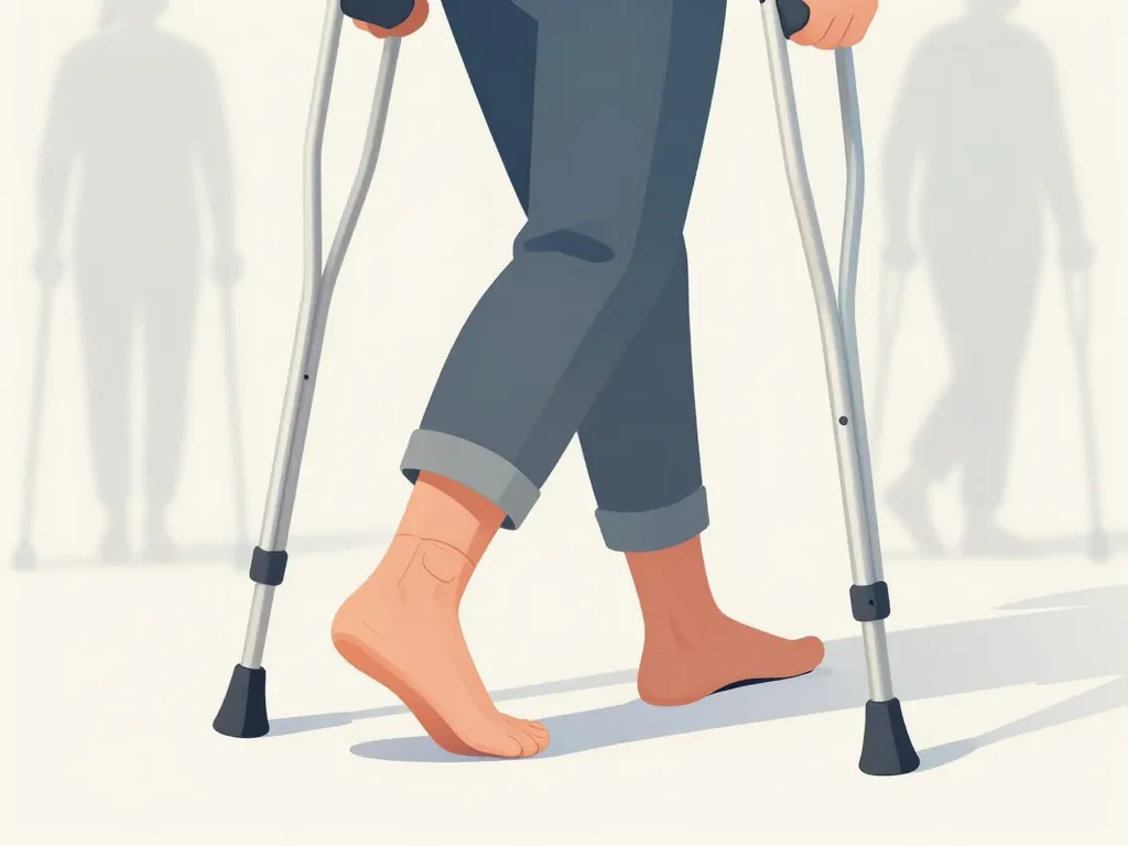 Personne marchant après ablation matériel cheville avec béquilles