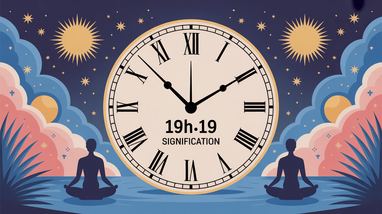 19h19 signification spiritualité amour transformation illustration horloge