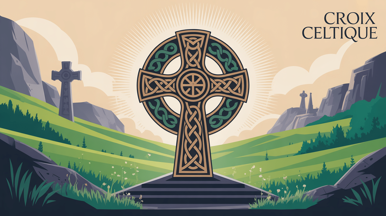 illustration croix celtique pierre motifs celtiques
