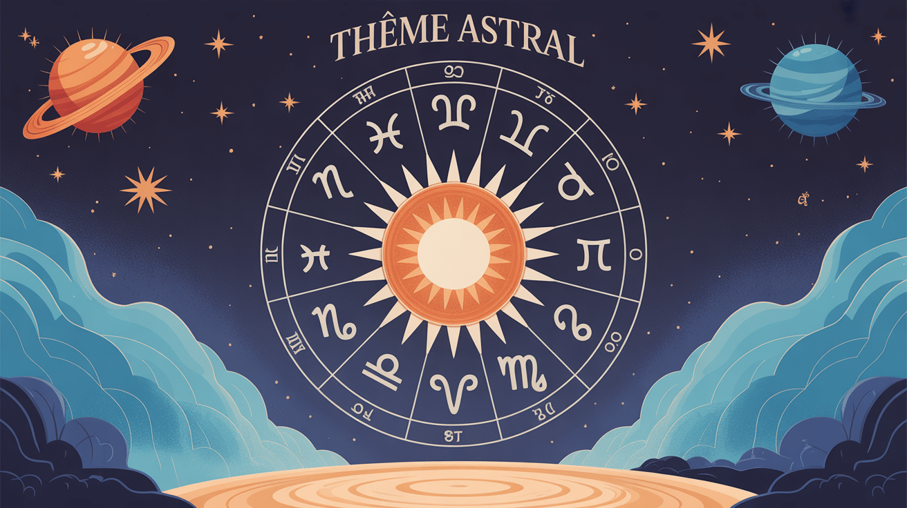 theme astral illustration roue astrologique stylisée