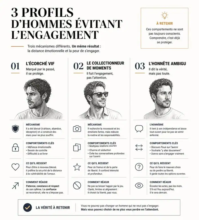 Infographie sur les profils psychologiques de l'engagement amoureux : je lui plais mais il ne veut pas de relation.