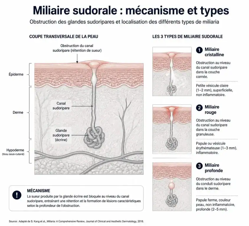 Schéma explicatif des mécanismes des boutons de chaleur chez l'adulte