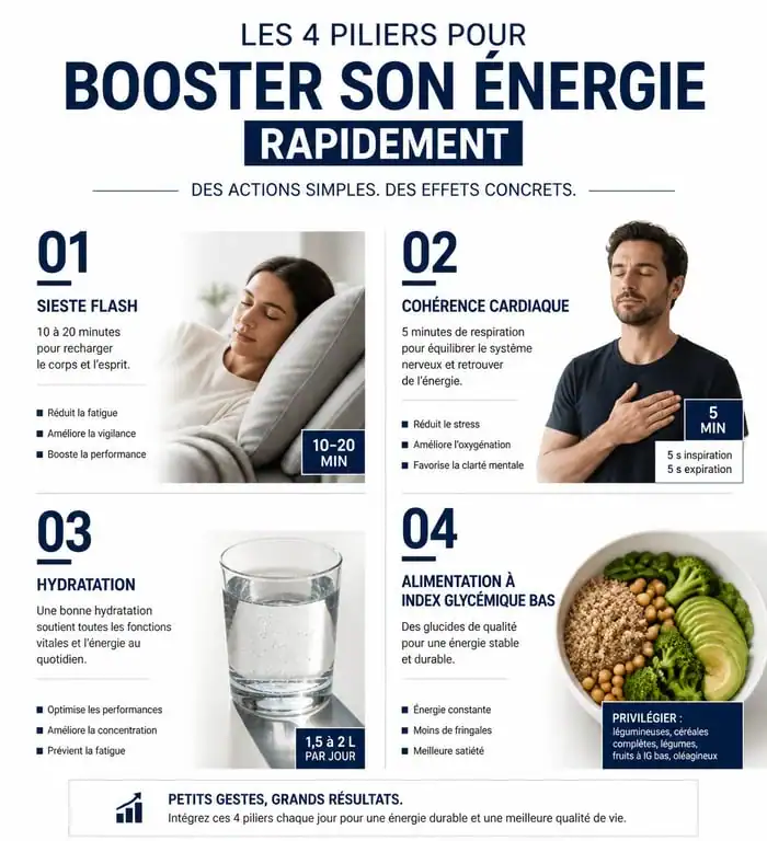 Infographie sur les méthodes pour avoir de l'énergie rapidement et naturellement