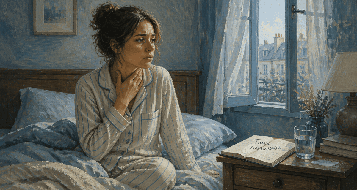 Stress et toux femme main gorge chambre