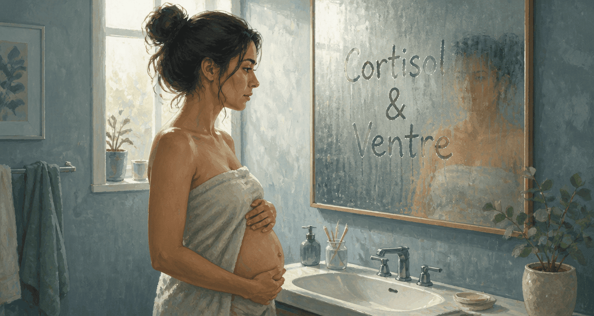taux de cortisol eleve et ventre gonfle femme salle de bain