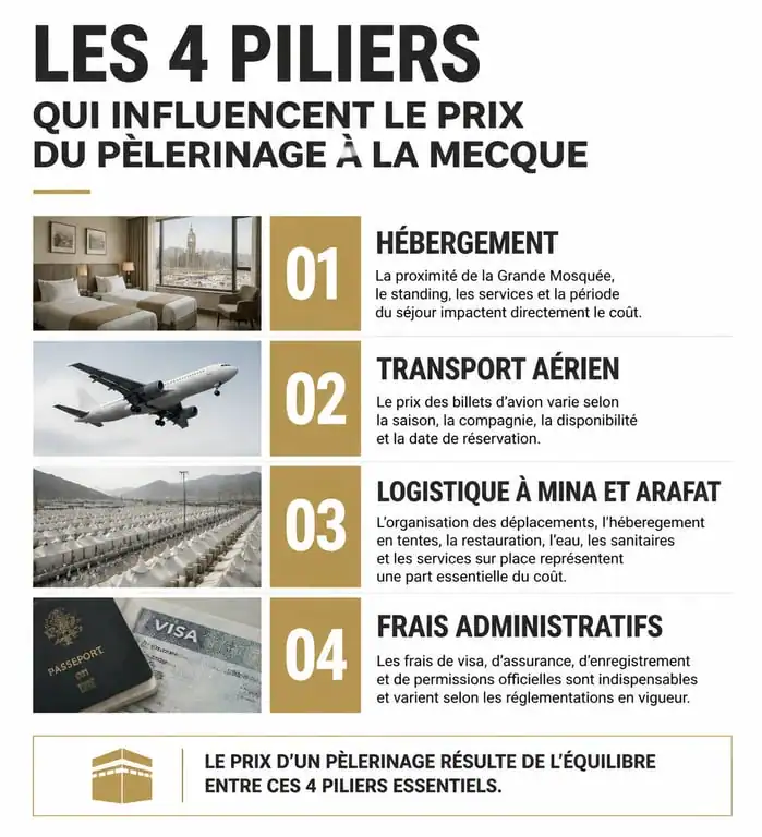Infographie des facteurs influençant le prix du pèlerinage à La Mecque