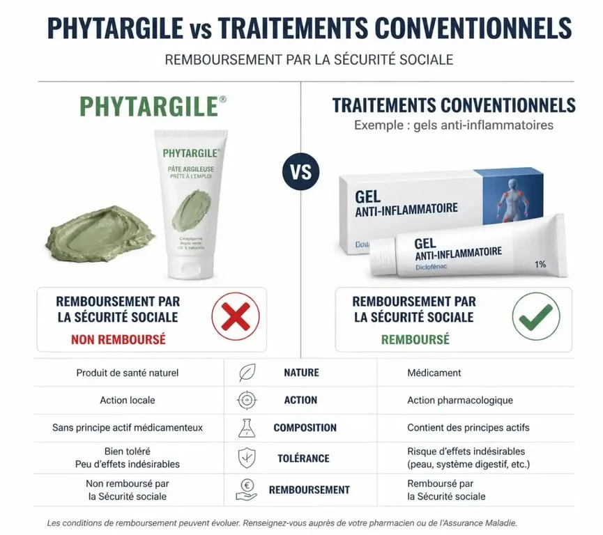 Comparatif du remboursement de la Phytargile et des traitements anti-inflammatoires