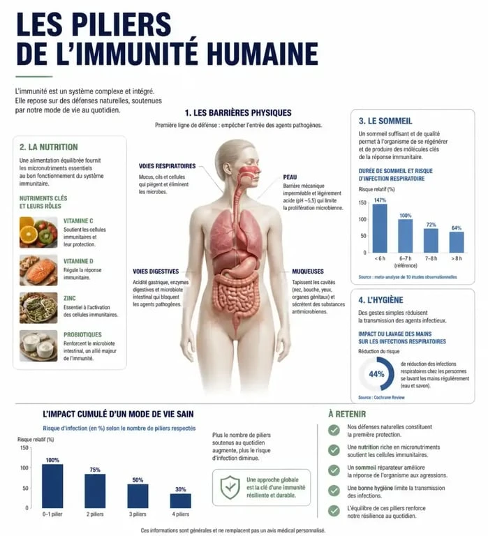 Infographie sur les piliers de l'immunité pour ne pas tomber malade