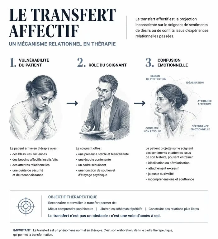 Schéma explicatif du transfert affectif et des sentiments amoureux de ma kiné