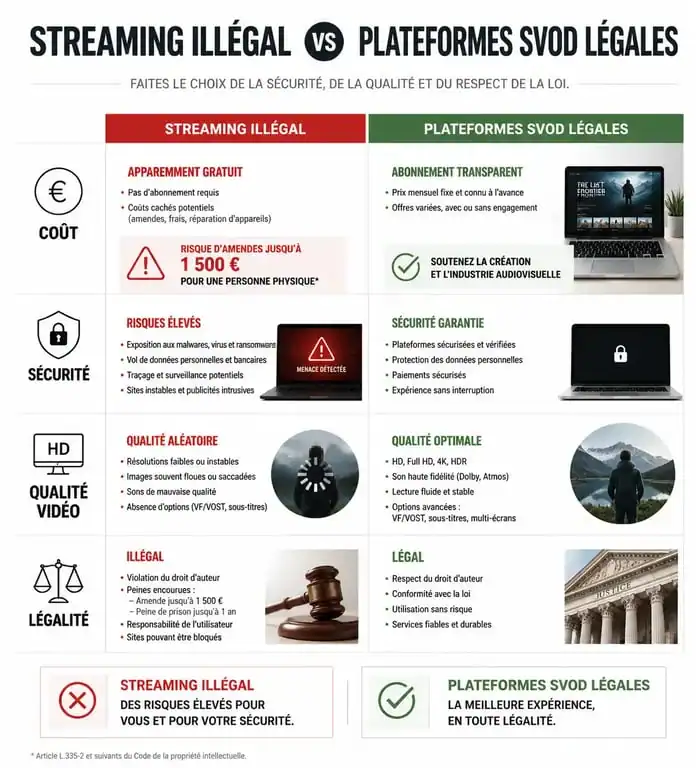 Infographie comparative entre Astreaming et les plateformes de streaming légales