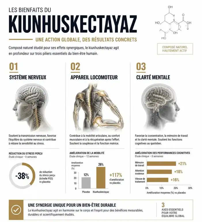 Infographie des bienfaits du kiunhuskectayaz pour la santé et le bien-être