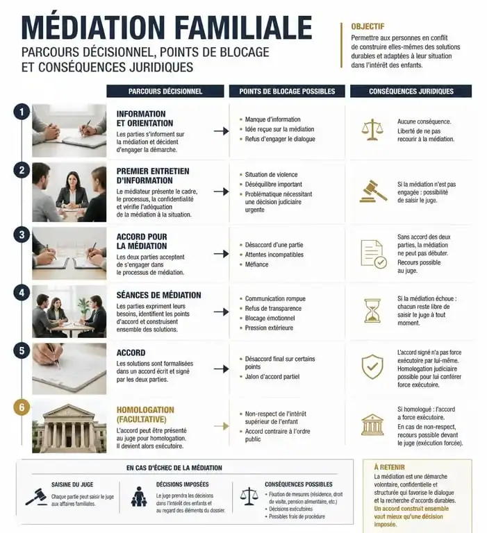 Schéma des conséquences juridiques en cas de refus de médiation familiale