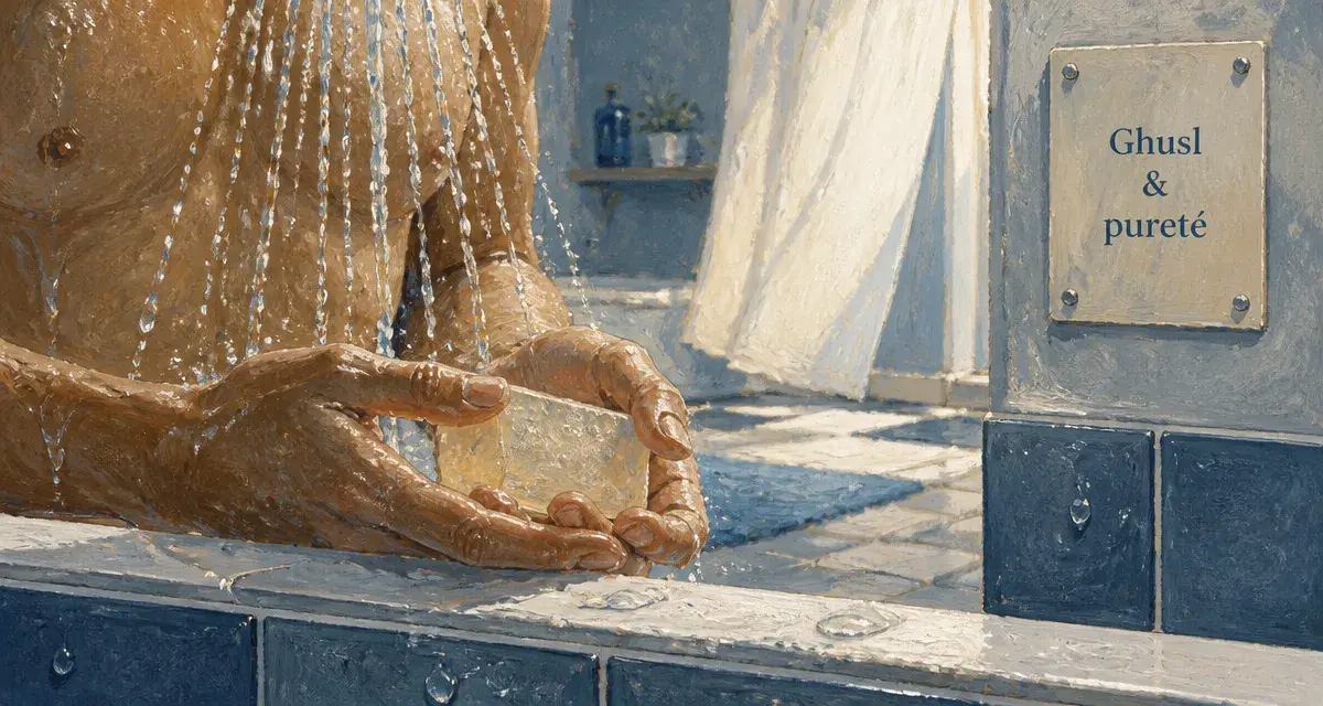Grande douche islam : purification ghusl, eau et savon