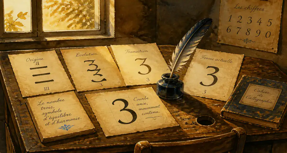 Ancien bureau illustrant l'évolution du chiffre 3