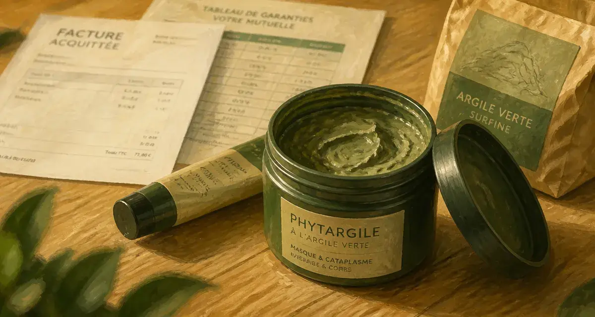 Phytargile remboursement : pot et facture de mutuelle sur table