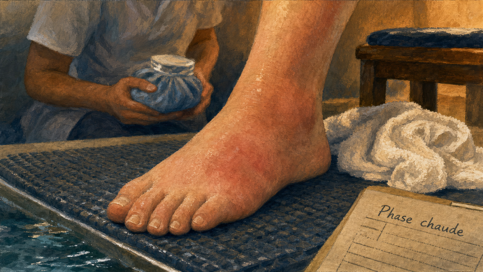 Algodystrophie du pied traitement, phase chaude : rééducation douce