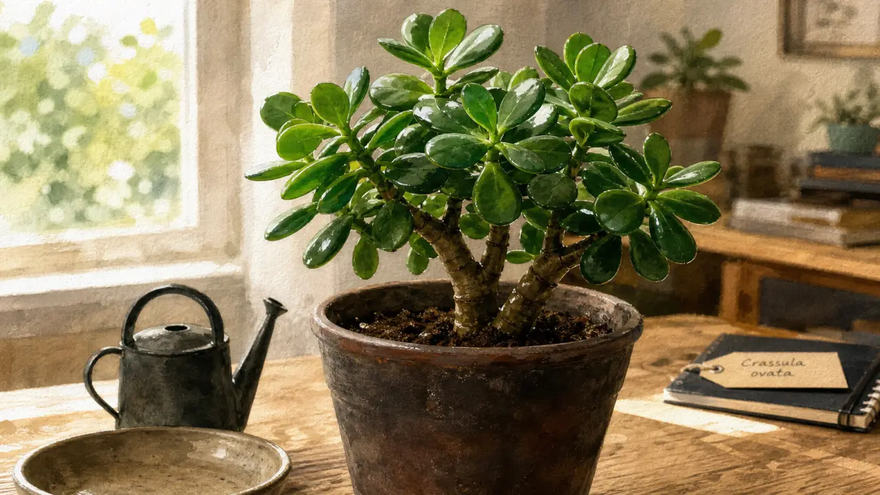Arbre de jade signification : plante en pot près d’une fenêtre, lumière douce