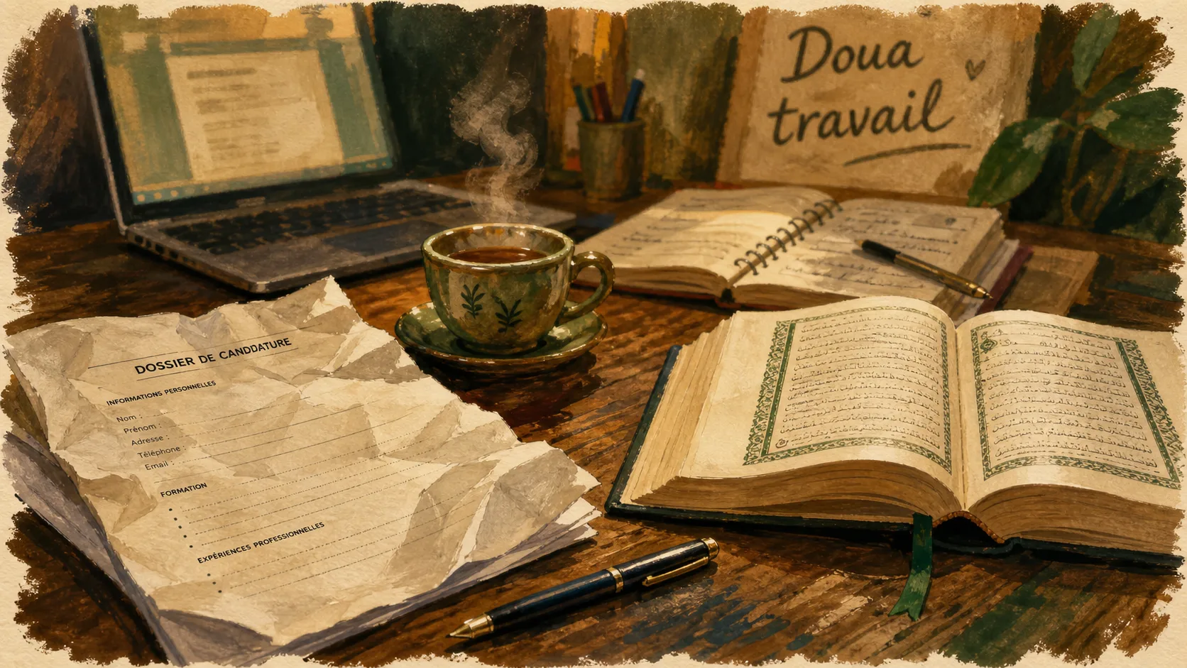 Doua reussite travail : Coran ouvert, récitation et bureau