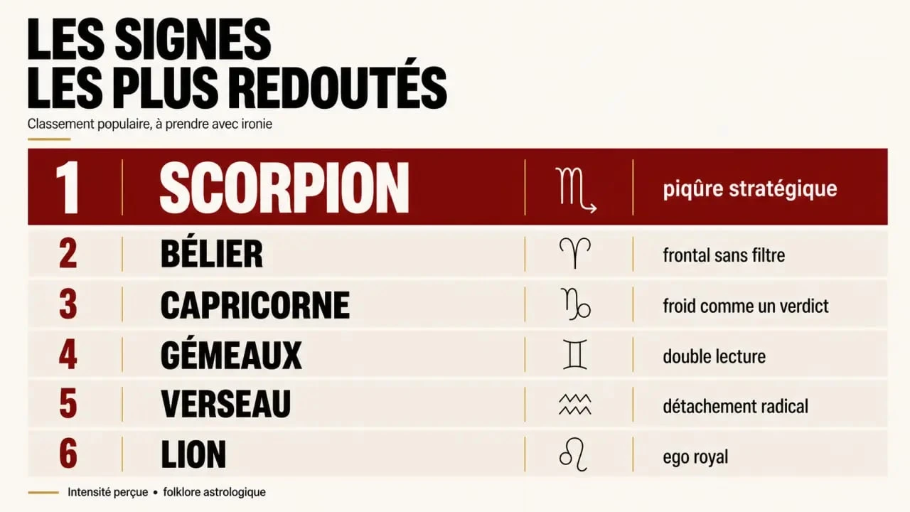 Le signe astrologique le plus méchant : classement visuel des signes du zodiaque selon leur réputation