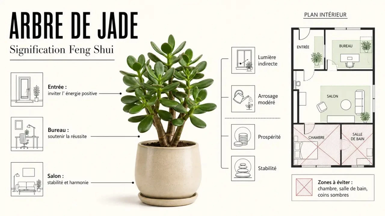 Arbre de jade signification : illustration du placement idéal Feng Shui pour la prospérité et la chance
