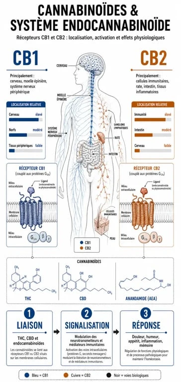 Schéma explicatif du fonctionnement du CBD et du système endocannabinoïde pour les produits Le Point Chanvre
