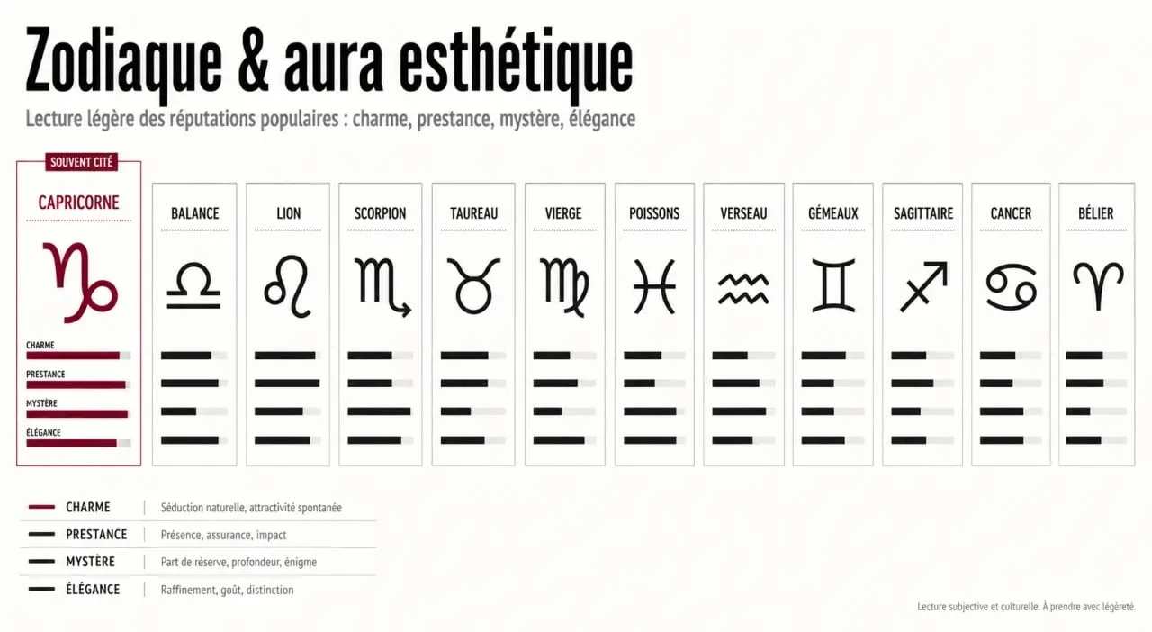Quelle est le signe astrologique le plus moche : illustration éditoriale des 12 signes du zodiaque avec le Capricorne mis en avant