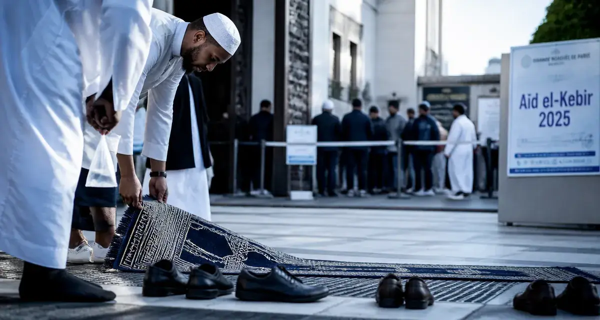 Priere aid el kebir 2025 : tapis et fidèles à la mosquée
