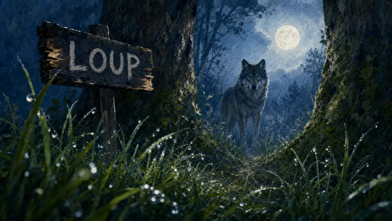 Rever de loup : loup gris vigilant dans une forêt nocturne