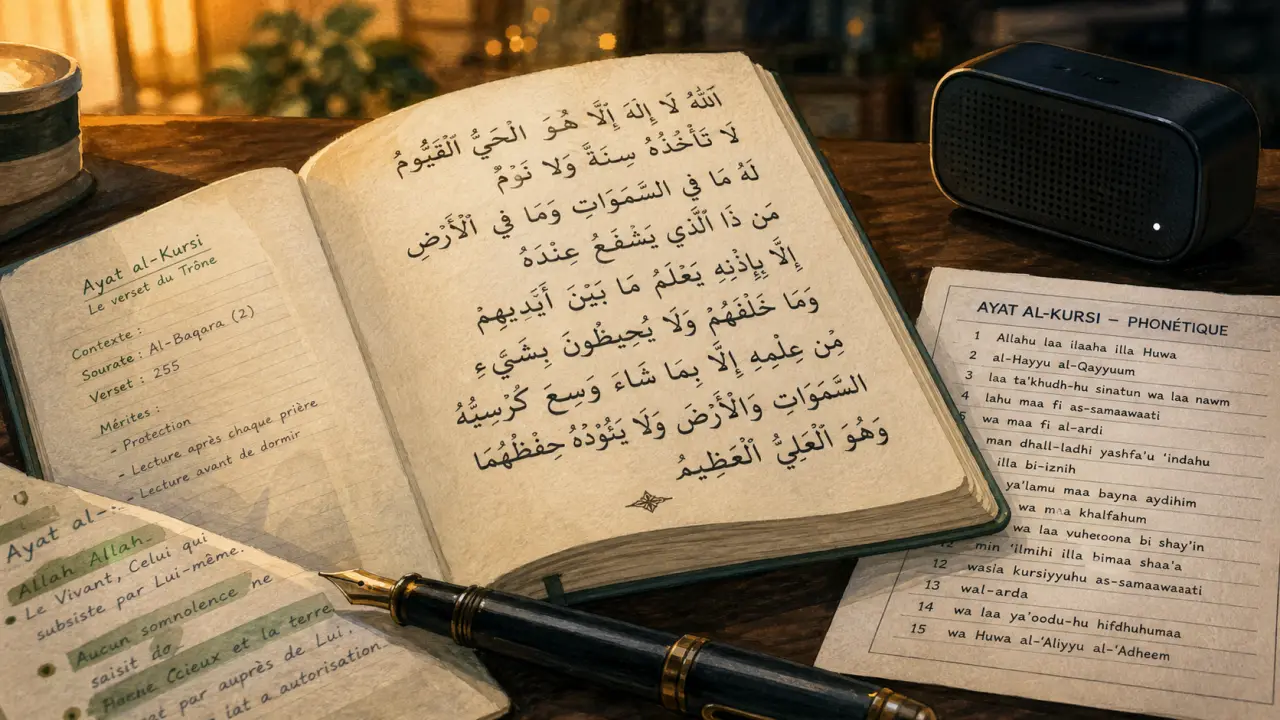 Sourate ayat al kursi phonétique : texte arabe, fiche de phonétique et mémorisation