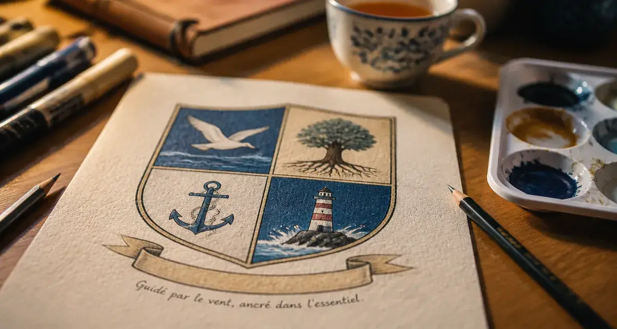 blason développement personnel a remplir avec symboles et devise