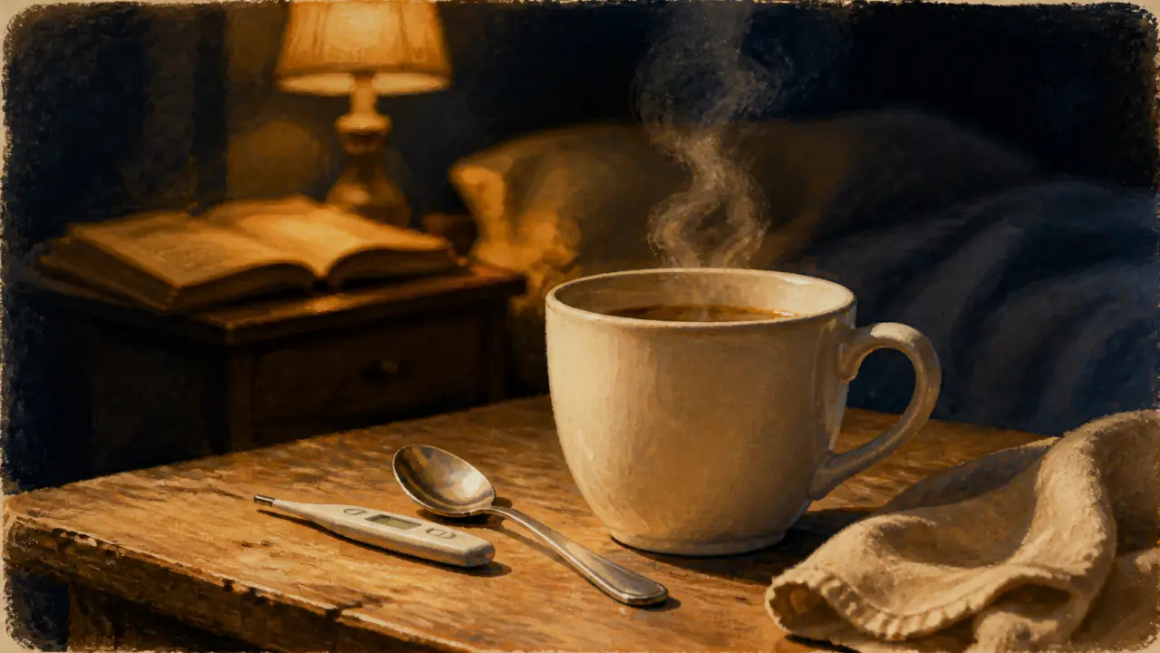 Boire de l’eau chaude avant de dormir : tasse d’eau chaude fumante sur table
