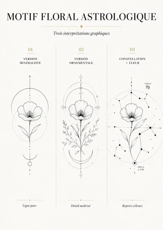 Variantes de signe astrologique fleur de naissance tatouage : minimaliste, ornemental et constellation