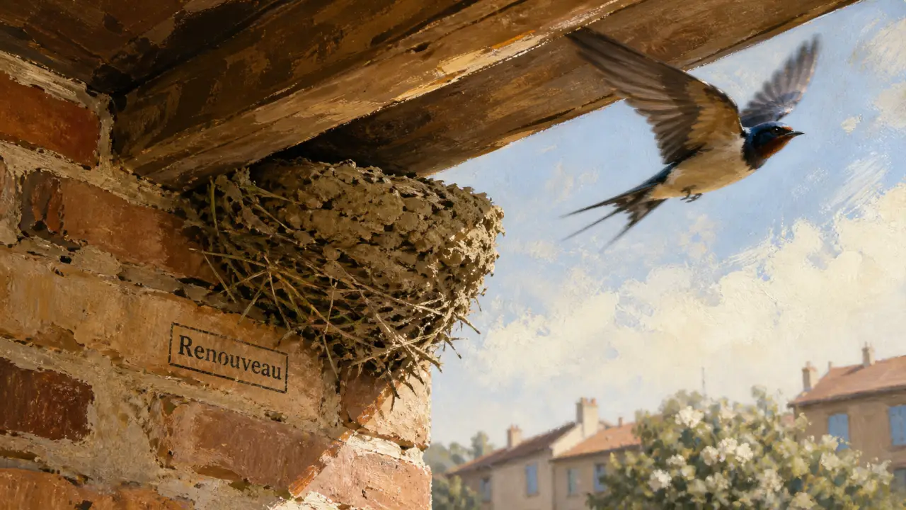 Hirondelle signification spirituelle : renouveau et liberté, nid sous un toit