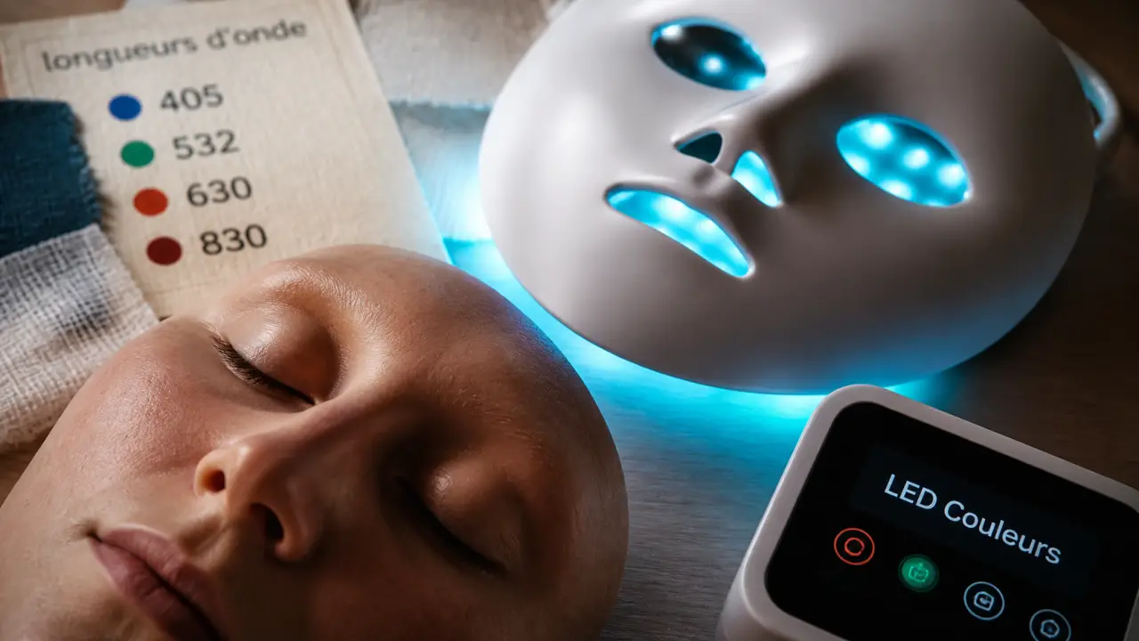Luminothérapie visage : signification des couleurs LED rouge bleu vert jaune