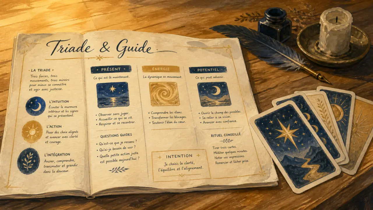 Oracle de la triade signification des cartes pdf : guide et cartes sur table