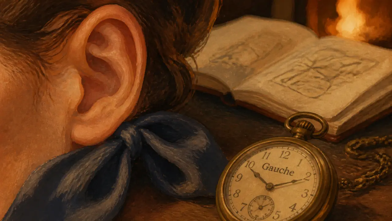 Oreille gauche qui siffle, signification spirituelle, ruban de tissu et repère “Gauche”