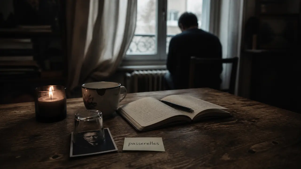 Surmonter deuil : photo souvenir et signes de deuil sur table