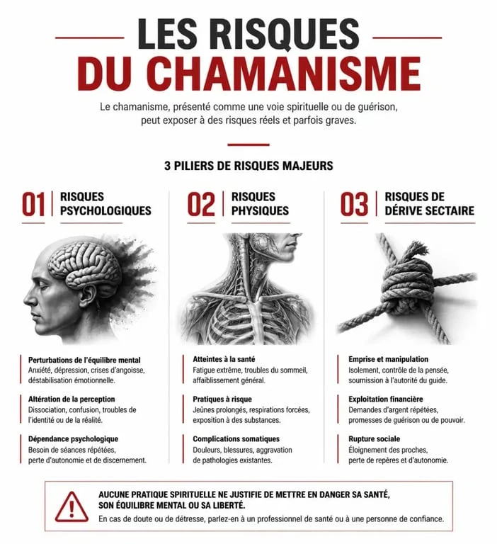 Infographie sur les risques et dangers du chamanisme et des dérives sectaires
