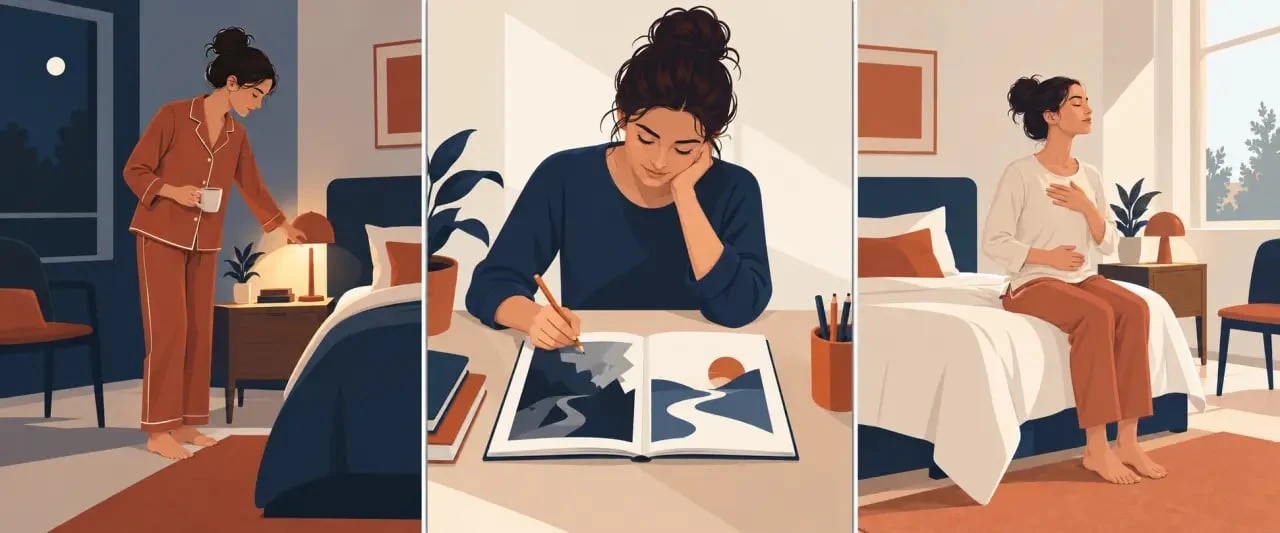 Illustration pratique pour comprendre comment arrêter de faire des cauchemars grâce à une routine apaisante, la réécriture du rêve et la respiration