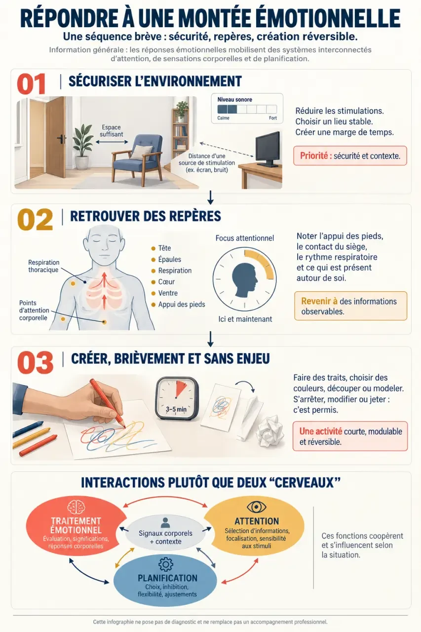 Infographie sur emergency response et art-thérapie émotionnelle, de la sécurisation à la création